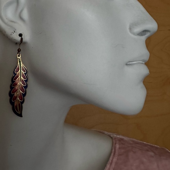 Enamel feather earrings - Picture 3 of 10
